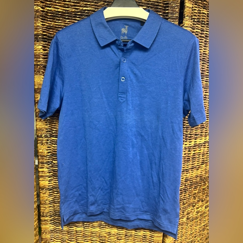 Raffi Men's Vibrant Blue Polo Shirt- Medium, White fabric‎ spot